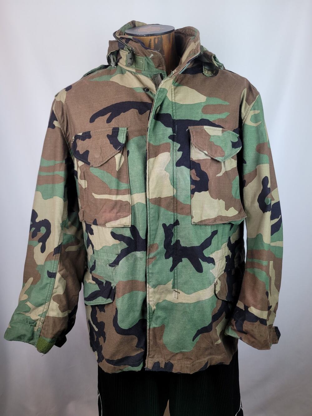 Army Military Field Hooded Camo Jacket Unisex Woodland Cold Weather Sz Med